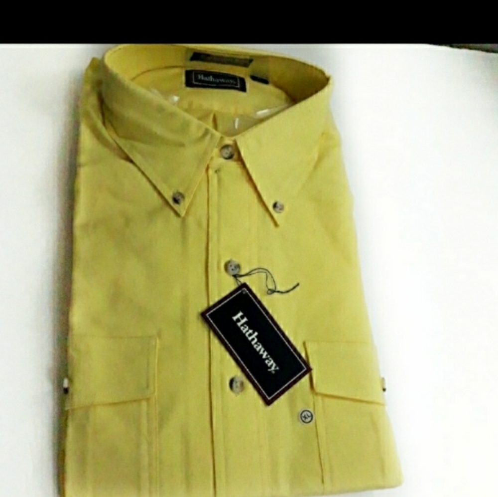 Hathaway men vintage button down collared shirt dark yellow XL